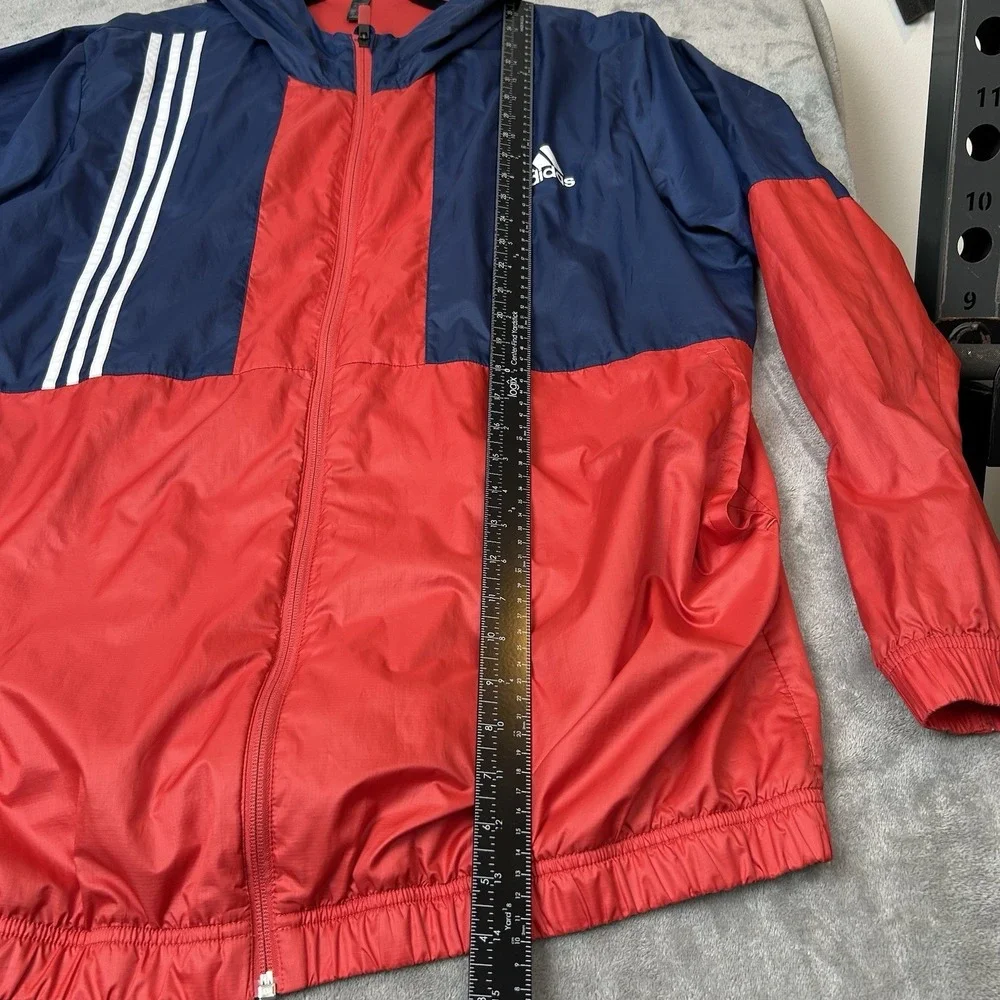 Adidas Windbreaker Axis Full‎ Zip Jacket Mens Hooded Color White, Red & Blue 2XL